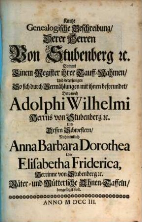 Kurtze Genealogische Beschreibung derer Herren von Stubenberg [et]c.
