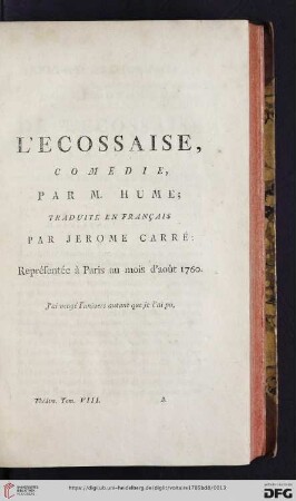 L'ecossaise, comedie