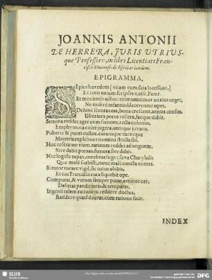 Iohannis Antonii De Herrera, Iuris Utriusque Professoris, in liberi Licentiati Francisci Munnosii de Escobar laudem. Epigramma