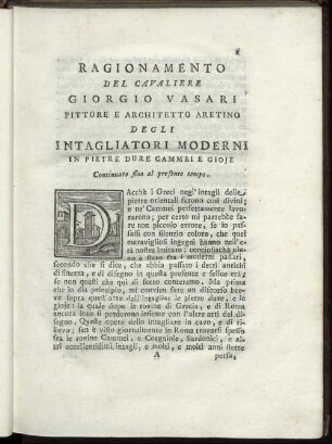 Ragionamento Del Cavaliere Giorgio Vasari Pittore E Architetto Aretino Degli Intagliatori Moderni In Pietre Dure Cammei E Gioje