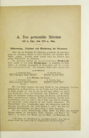 A. Das germanische Altertum 113 v. Chr. bis 375 n. Chr.