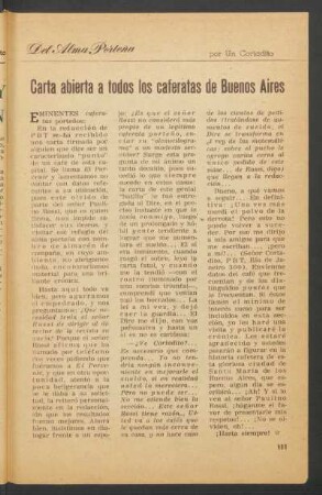 Carta abierta a todos los caferatas de Buenos Aires : Del alma porteña