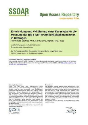 Entwicklung und Validierung einer Kurzskala für die Messung der Big-Five-Persönlichkeitsdimensionen in Umfragen