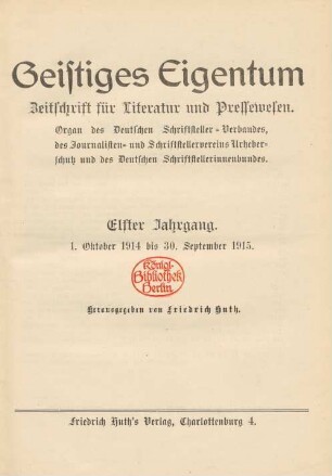 11. Jahrgang (1914/1915): Geistiges Eigentum
