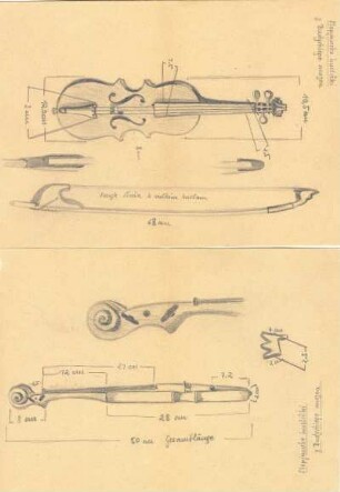Geige aus Schleife : Volksmusik - Interpreten und Instrumente. Originalzeichnungen einer Schleifer Geige (aus dem Bautzener Museum)