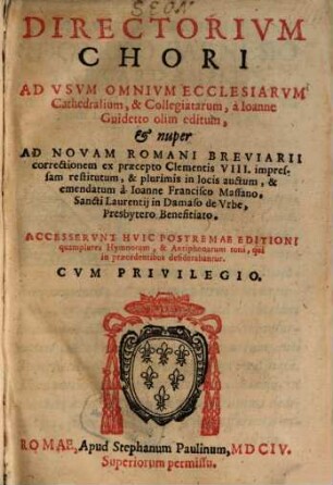 Directorium chori ad usum omnium ecclesiarum, cathedralium et collegiatarum