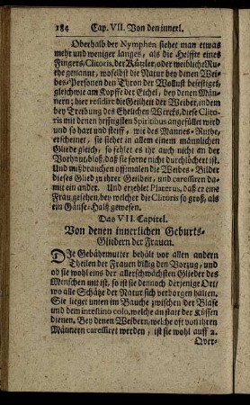 Das VII. Capitel. Von denen innerlichen Geburts-Gliedern der Frauen.