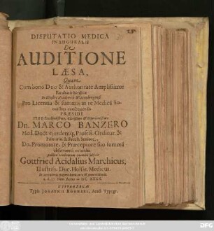 Disputatio Medica Inauguralis De Auditione Laesa