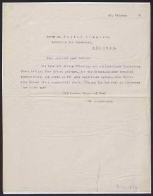 Schreiben an Dr. Walter Riezler, Redaktion der Raumkunst, München (Brief)