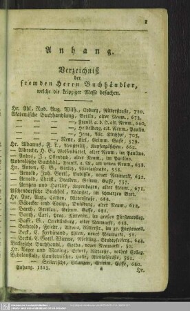Verzeichniß der fremden Herren Buchhändler, welche die Leipziger Messe besuchen