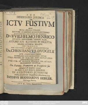 Dissertatio Jvridica De Ictv Fustivm