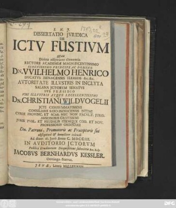 Dissertatio Jvridica De Ictv Fustivm