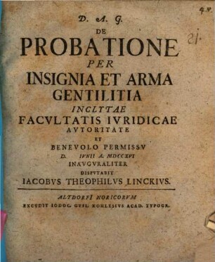 De Probatione Per Insignia Et Arma Gentilitia