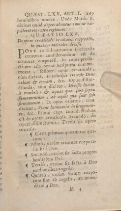 Quaestio LXV. De opere creationis creaturae corporalis, in quatuor articulos divisa.