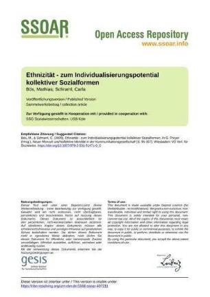 Ethnizität - zum Individualisierungspotential kollektiver Sozialformen