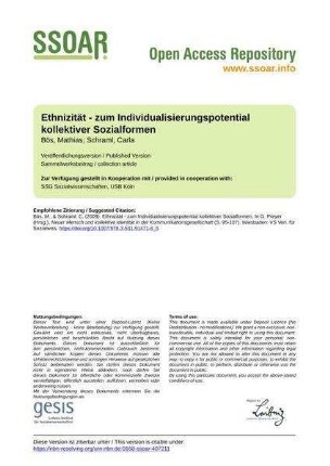 Ethnizität - zum Individualisierungspotential kollektiver Sozialformen
