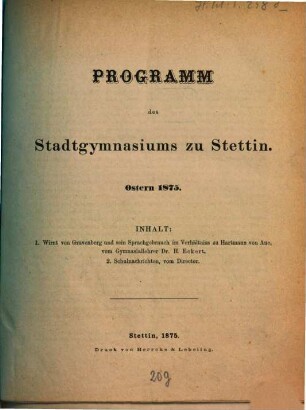 Programm : Ostern .... 1874/75