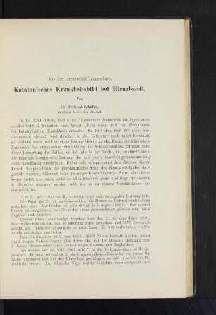 Katatonisches Krankheitsbild bei Hirnabszeß.