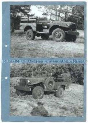 Bild-Dokumentation aus 25 Tafeln mit aufgeklebten Fotos von Militärfahrzeugen (Recherche-Material für DEFA-Filme)