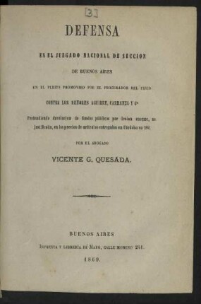 Defensa en el juzgado nacional de seccion de Buenos Aires