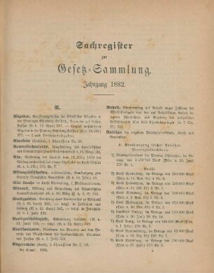 Sachregister zur Gesetz-Sammlung. Jahrgang 1882
