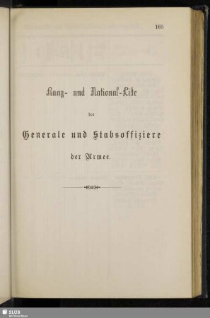 Rang- und Nationalliste der Generäle und Stabsoffiziere der Armee