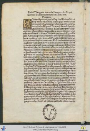Facini Tibergae in alexandrum interpretatio. Ex prisciano ad illustrissimum ludovicum marchionem salutiarum. Prologus.
