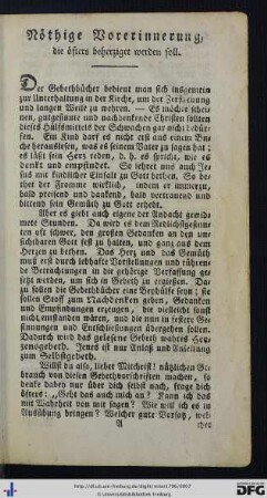 Nöthige Vorerinnerung die öfters beherziget werden soll.