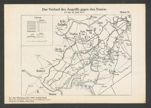 Skizze 21. Der Verlauf des Angriffs gegen den Narew. 13. bis 19. Juli 1915.