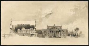 Wettbewerb Museumsinsel, Berlin: Schnitt des Altarsaals und Ansicht des Antikenmuseums