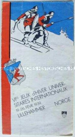Werbeprospekt für Wintersport in Lillehammer (mehrsprachig) anlässlich der 6. Internationalen Akademischen Winterspiele