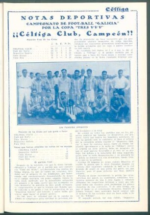 Notas deportivas : Campeonato de Foot-Ball "Galicia" por la Copa "Tres VVV" ¡¡Céltiga Club, Campeón!!