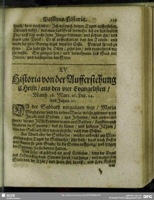 XV. Historia von der Aufferstehung CHristi. aus den vier Evangelisten