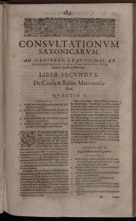 Liber Secundus. De Causis & Rebus Matrimonialibus.