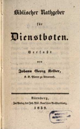 Biblischer Rathgeber für Dienstboten