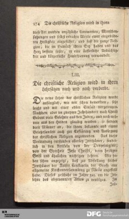 LIII. Die christliche Religion wird in ihren Lehrsätzen nach und nach verderbt.