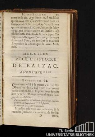 Memoires Pour L'Histoire De Balzac. Amonsievr. **** Entretien II.