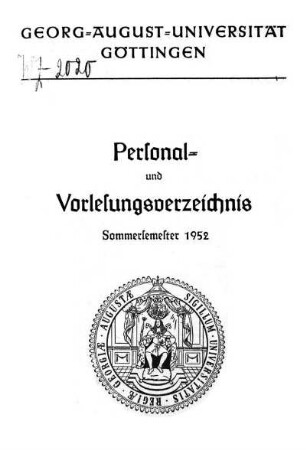 SS 1952: Personal- und Vorlesungsverzeichnis ...