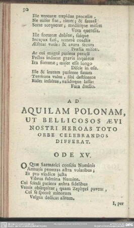 Ad Aquilam Polonam, Ut Bellicosos Aevi Nostri Heroas Toto Orbe Celebrandos Differat. Ode XV.