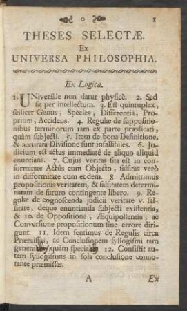 Theses Selectae. Ex Universa Philosophia