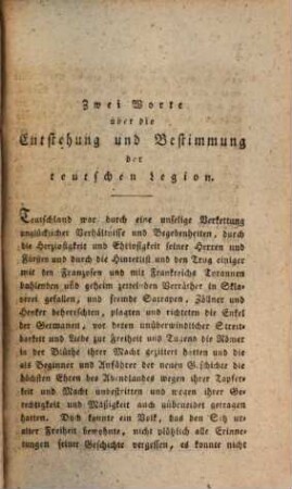 Zwey Worte über die Entstehung und Bestimmung der teutschen Legion