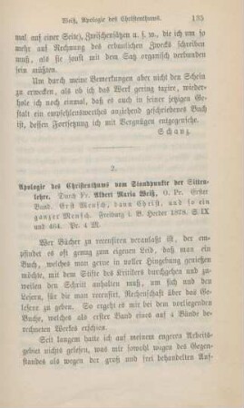 135-144 [Rezension] Weiss, Albert Maria, Apologie des Christenthums