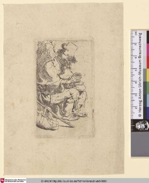 [Sitzender Bettler, seine Hände über der Glutpfanne wärmend; Beggar Seated Warming his Hands at a Chafing Dish; Gueux assis au bas d'un mur]