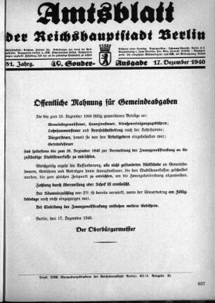 49. Sonder-Ausgabe, 17. Dezember 1940