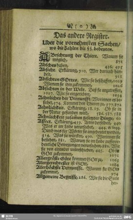 Das andere Register. Uber die vornehmsten Sachen, wo die Zahlen die §§. bedeuten