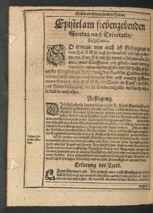 Epistel am siebenzehenden Sontag nach Trinitatis/ Ephes. am 4.