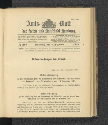 No.289, Mittwoch, den 3. Dezember 1919