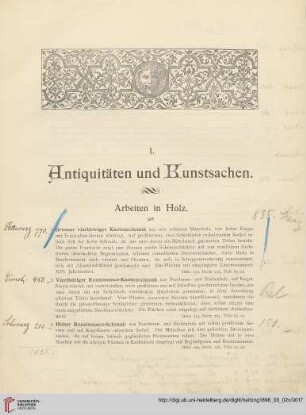 I. Antiquitäten und Kunstsachen (Nr. 1 - 678)