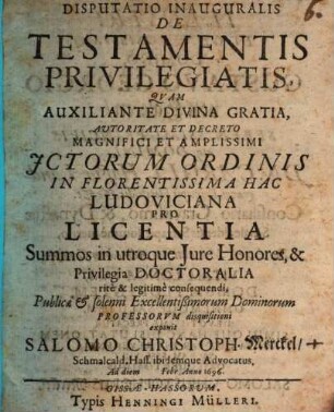Disp. inaug. de testamentis privilegiatis