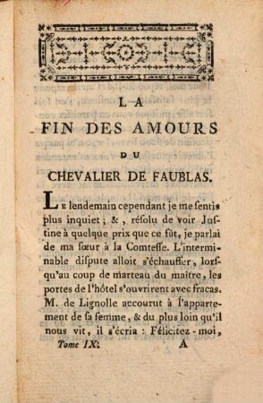 La Fin Des Amours Du Chevalier De Faublas, 2. [Qui fait le neuvieme de l'Histoire de ses Aventures]